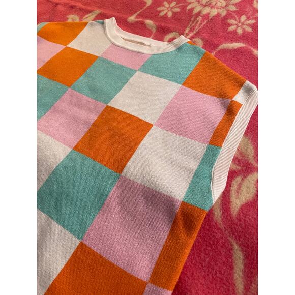 Color block orange white and aqua crewneck sleeveless sweater SZ Large - Picture 2 of 6